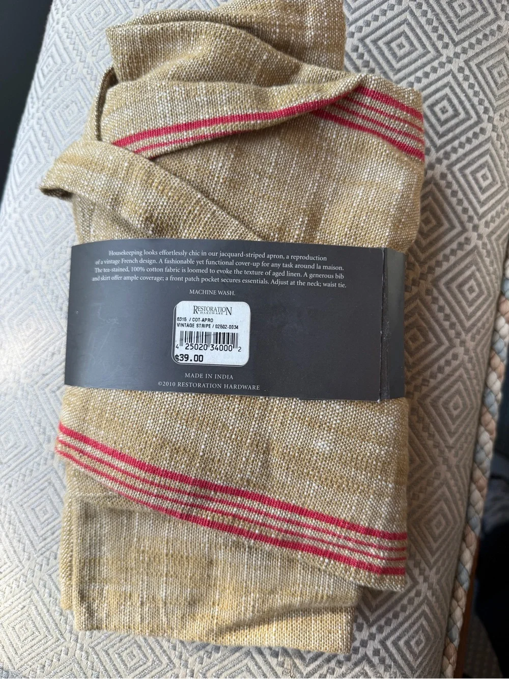 Restoration Hardware Tan Apron with Red Stripe Accents